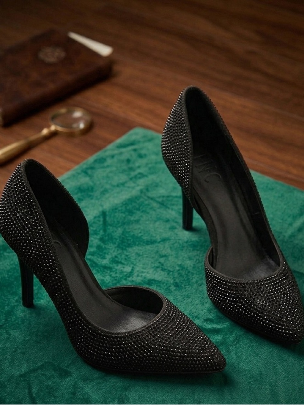 INC International Concepts Black Crystal-Embellished Pointed Toe Heels